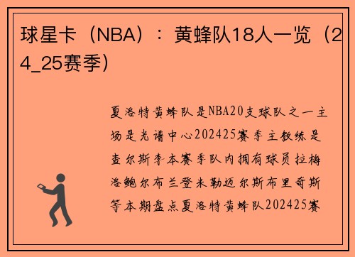 球星卡（NBA）：黄蜂队18人一览（24_25赛季）