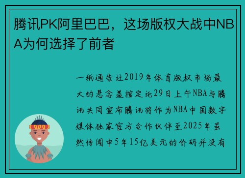 腾讯PK阿里巴巴，这场版权大战中NBA为何选择了前者
